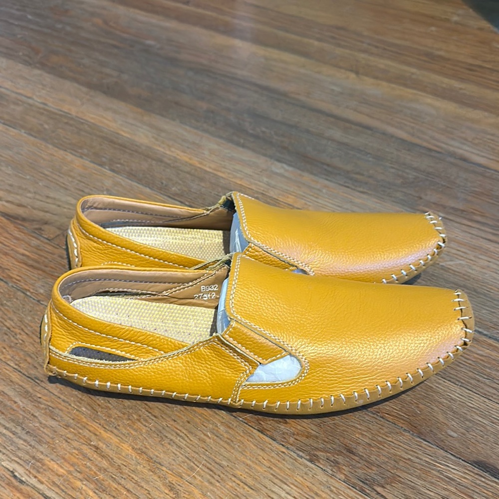 Yellow Leather Slip-On Loafers